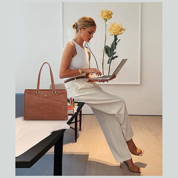 Laptop Tote Bag for Women, Office Work Bag Briefcase fit Dark Vintage Brown - Picture 9 of 9